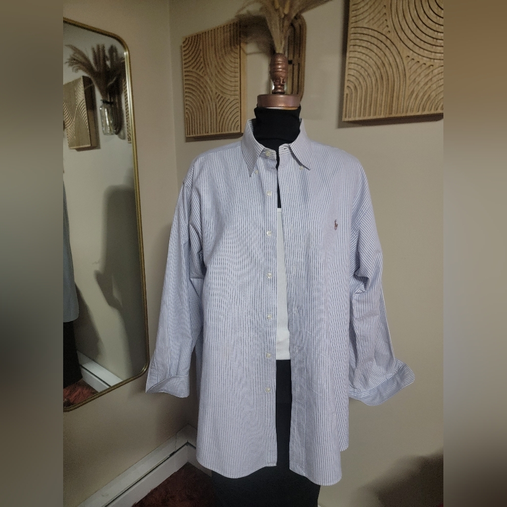 Ralph Lauren Blue Striped Long Sleeve Oxford Cloth Dress Shirt Size 16/34 (Lg)